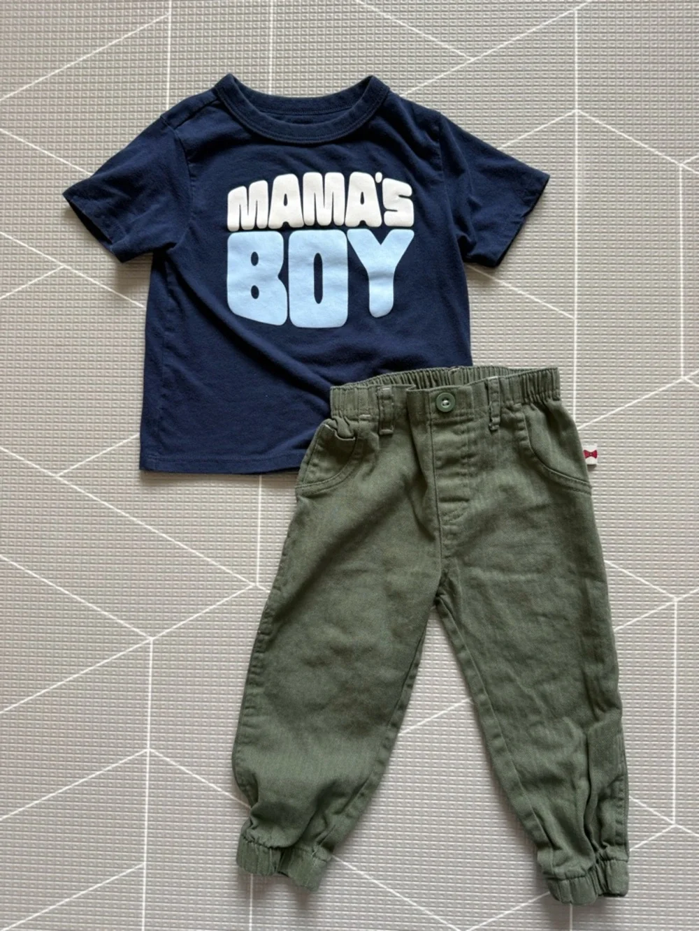 Children’s place|Baby boy/toddler set-Mama's Boy Navy Tee & Olive khakis pants• - Picture 2 of 6